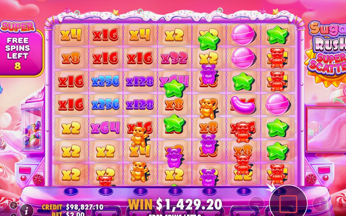 Free spins-rundan där markerade multiplikatorplatser finns kvar mellan snurrarna